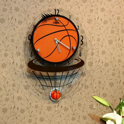 1 штук! Creative мдф нью meterial баскетбол ультра тихий стена часы|wall frame|wall fabricwall clock wallpaper
