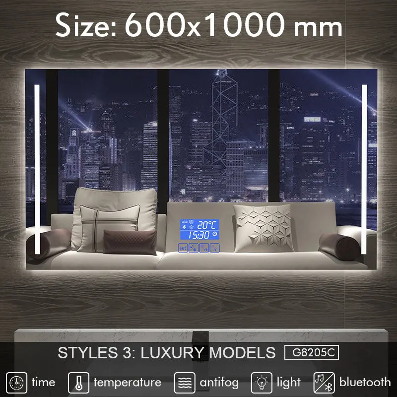G8205C-600x1000mm Gisha, умное зеркало, светодиодный, зеркало для ванной комнаты, настенное, зеркало для ванной комнаты, туалетное, противотуманное зеркало с сенсорным экраном, Bluetooth G8205 - Цвет: G8205C-600x1000mm