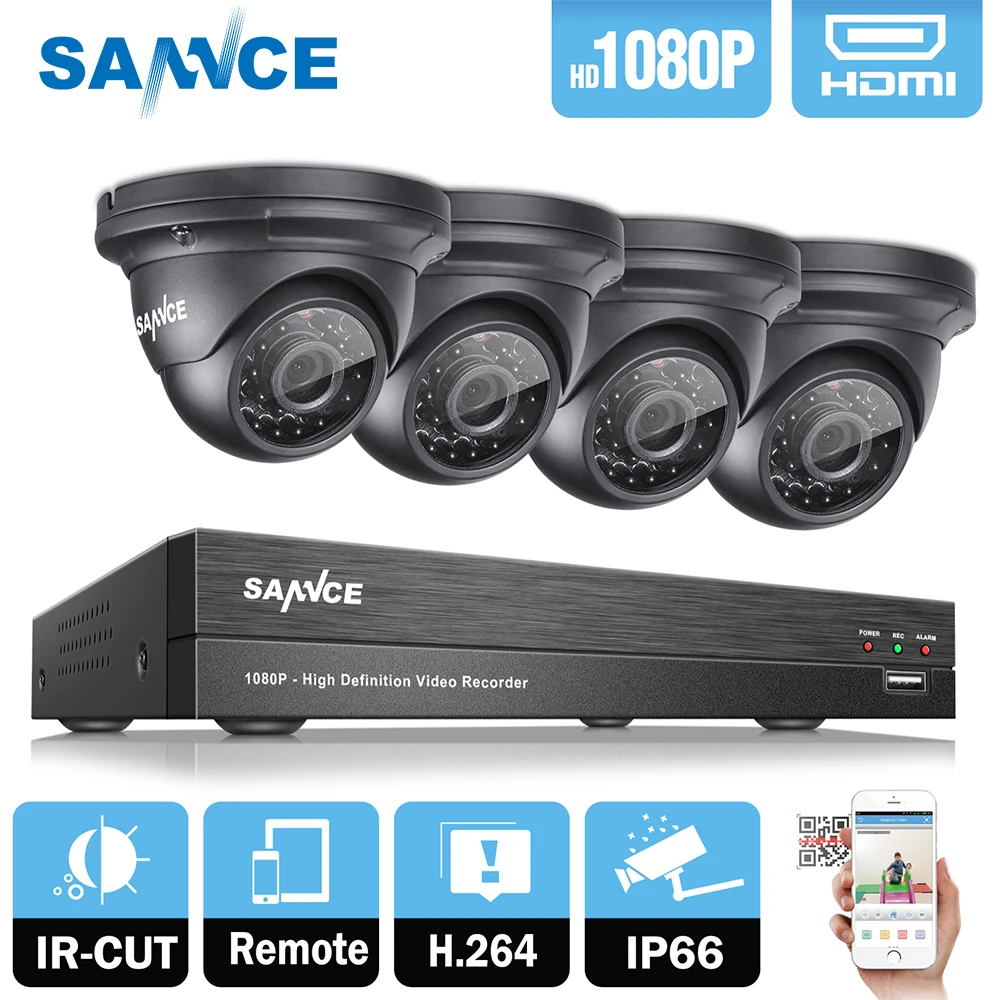 SANNCE 2.0MP 1080P HD 4-канальное видео видеорегистратор AHD комплект видеонаблюдения 4 шт. наружная Домашняя безопасность ИК-Ночное видение Камера CCTV Системы с 1 ТБ