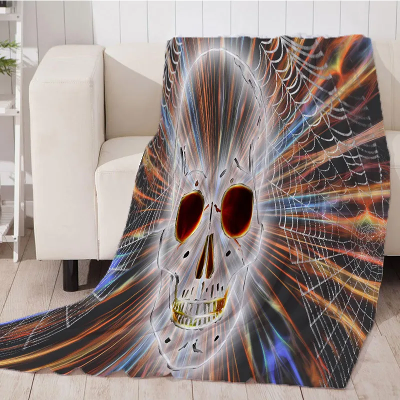 Плед одеяло плюшевое теплое мягкое с черепом Цветные Пледы на диван кровать