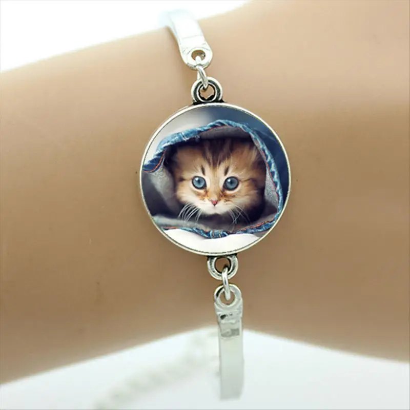 Черный очаровательный браслет с изображением готического кота художественный