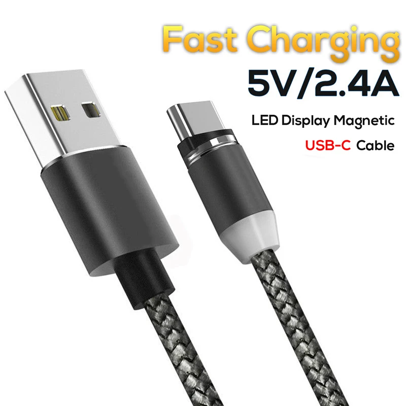 Светодиодный магнитный кабель usb type-C, Магнитный зарядный кабель type-C для samsung S8 S9 Plus A3 A5 Xiaomi 8 Oneplus USB-C, зарядный провод