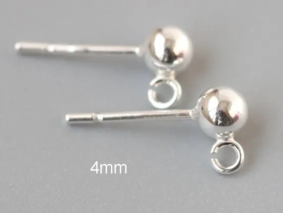 Wholesale 10pairs/lot Solid Sterling 925 Silver 3mm 4mm 5mm Ear Stud Ball Post Earrings with ring -925 silver Ear Post