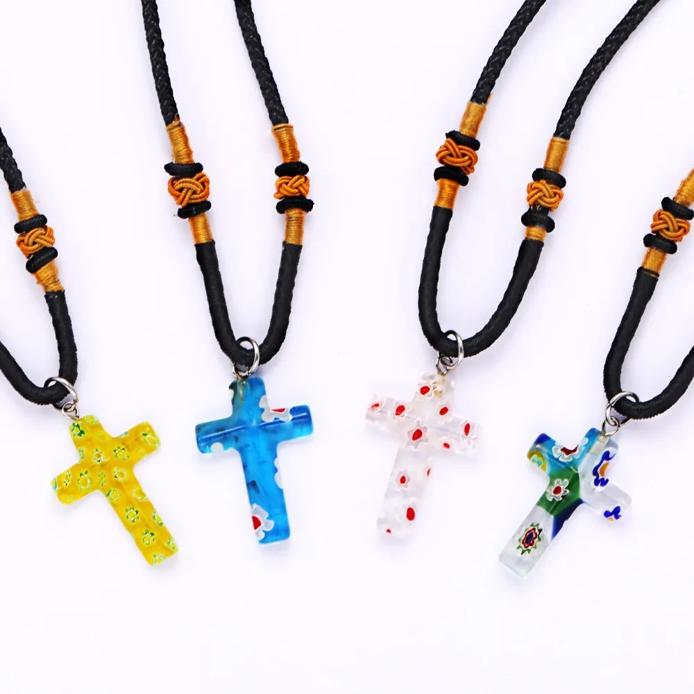 Murano Glass Pendent Necklace Women Fashion Jewelry Charm Gifts Red Yellow Blue Colored Pendents Cross Shaped | Украшения и