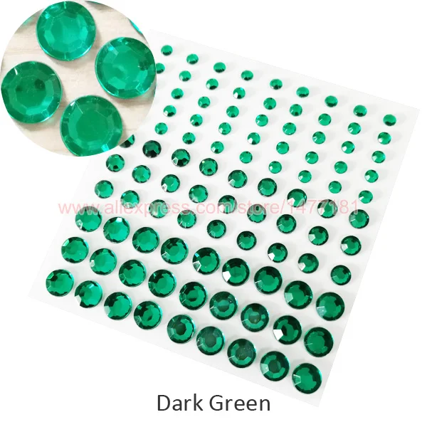 4 6 8mm Dark Green 2 листа) 99 шт. круглые 4 мм 6 мм 8 мм акриловые стразы наклейки в виде драгоценных камней самоклеющиеся липкие хрустальные диаманты DIY украшения - Цвет: 4 6 8mm Dark Green