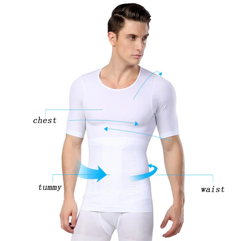 Mens posture corrector tshirt chest shaper waist belly reducer slimming stomach abdomen trimmer tights for male shapewear shirt