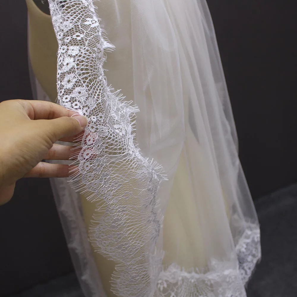 One Layer Eyelash Lace Bridal Veil White Ivory Short Wedding Accessories Veu De Noiva With | Свадьбы и торжества