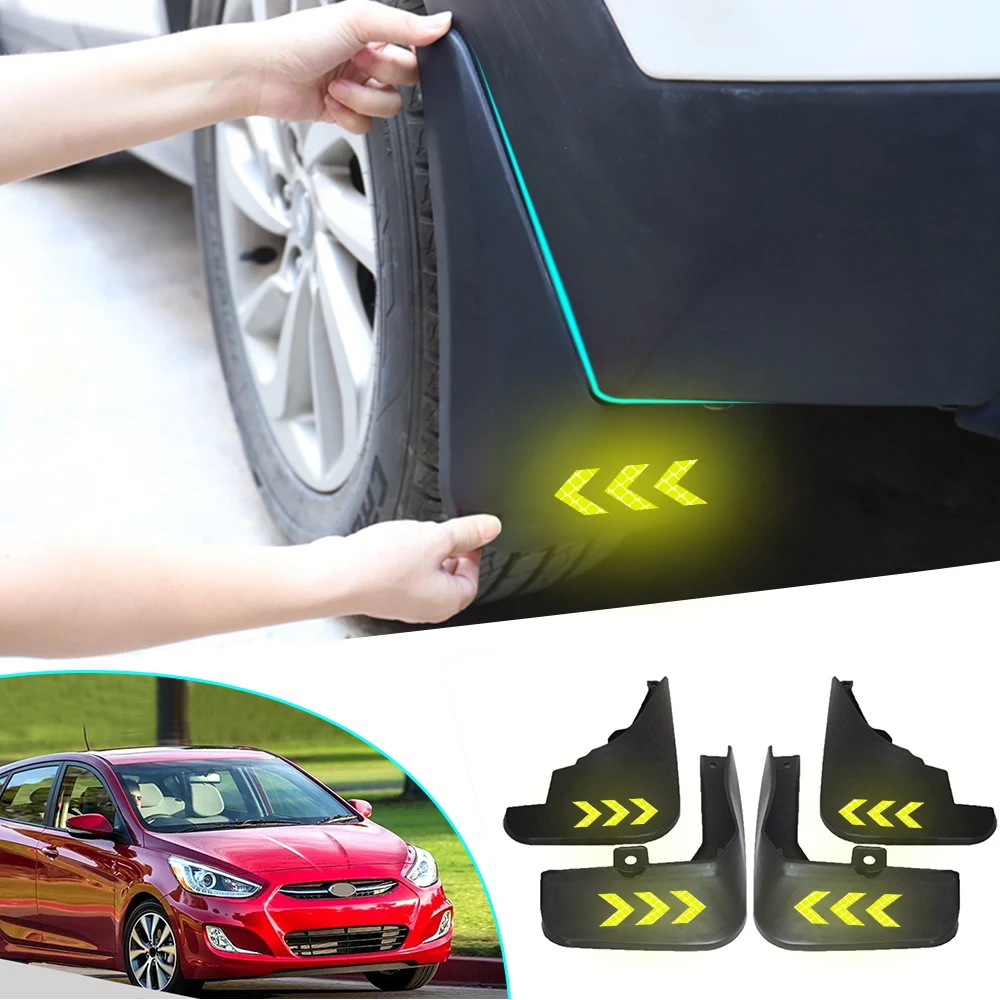 

For Hyundai Accent Hatch 2011-2016 For Fender Splash Guards Mudguards Safety Reflective Warning Mudflaps Car Accessories 4pcs