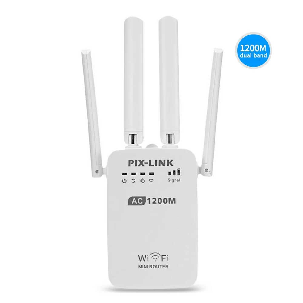 Белый 1200Mbps PIXLINK AC1200 WIFI Repeater/Router/Access Point Wireless Range Extender Wi-Fi Signal Amplifier 4 External Antennas - Цвет: Белый