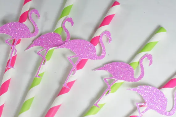 

Glitter Flamingo Paper Straws. Wedding birthday Engagement Hawaiian Tropical Party Decor - Luau Party Drinks tea party favors
