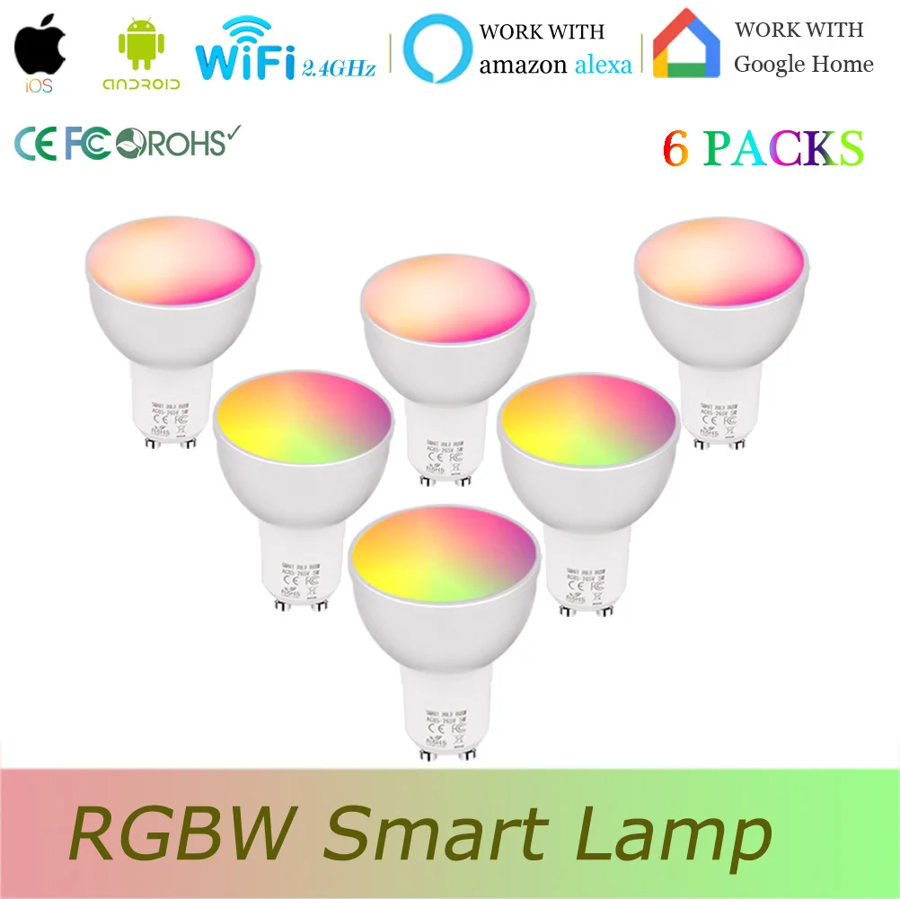 Умная Wifi Светодиодная лампа GU10 RGBW Smart Spotlight умная осветительная чашка диммируемая
