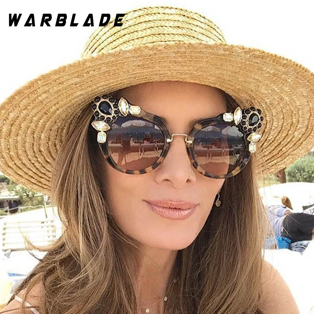 

2018 New Artificial Crystal Embellishment Cat Eye Sunglasses Women Luxury Fashion Summer Sun Glasses For Women Cat Eye WBL