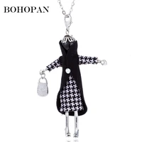 2018 hug doll pendants necklace black yellow plaid clothes silver chain necklace women girl kids necklace charms bijoux jewelry