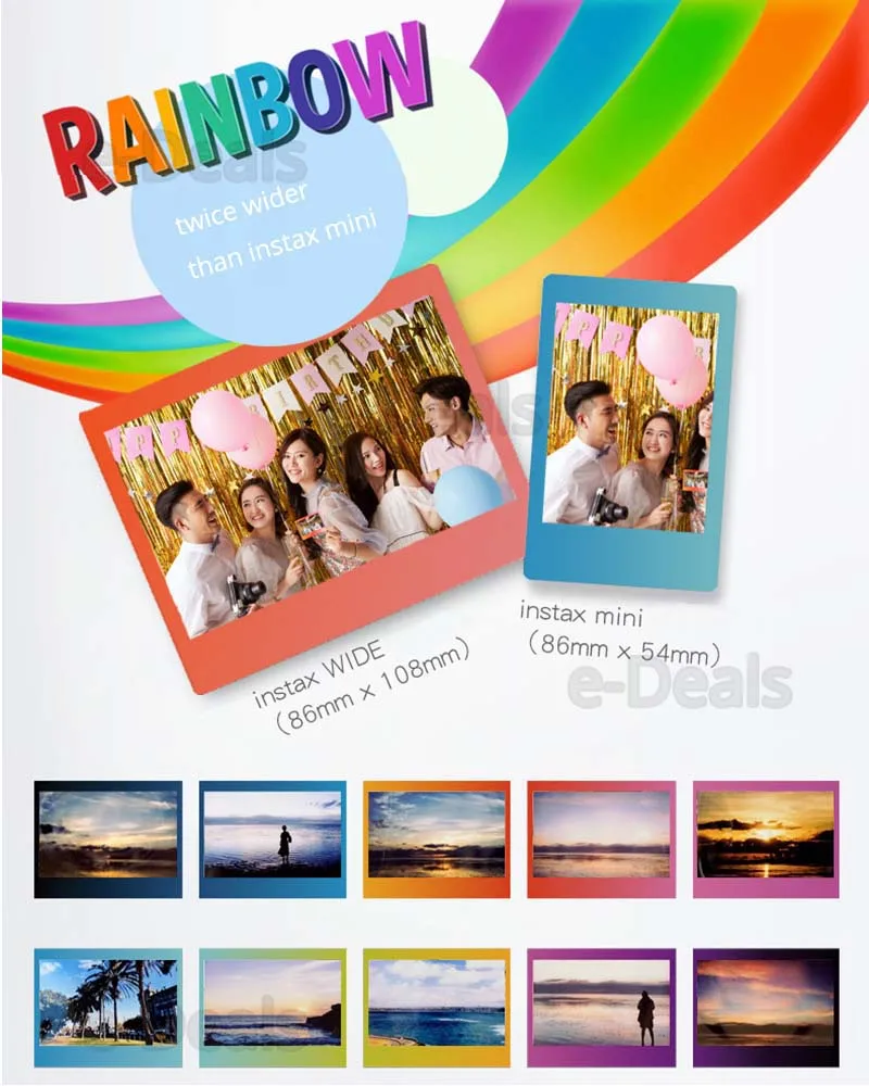 Fujifilm Instax Wide Instant Film Colorful Rainbow Photo Paper for FUJI 210 300 Camera | Электроника