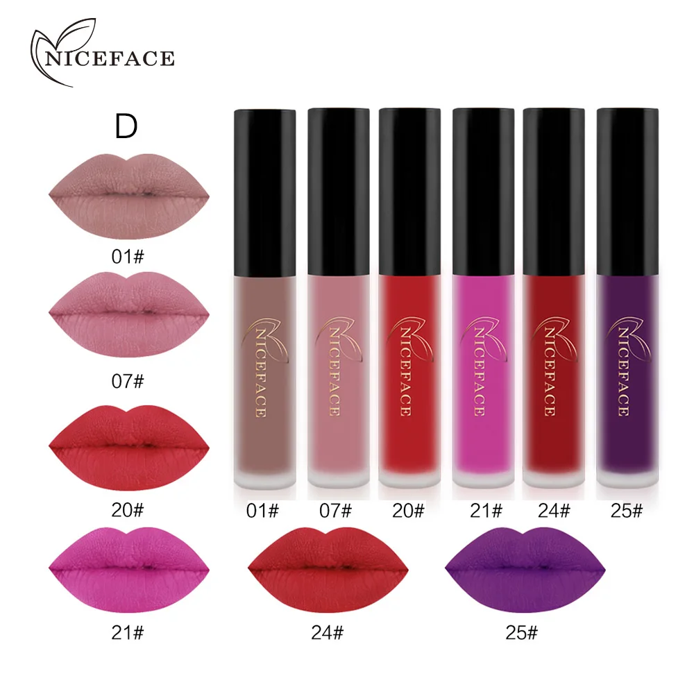 Niceface 6 цветов бренд Batom матовый блеск для губ Длительное Действие Красный бархат