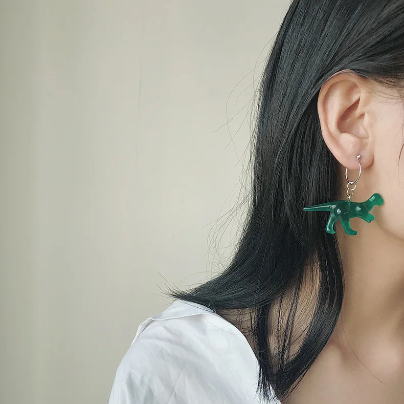 Милые зеленые голубой динозавр Висячие серьги для женщин pendientes mujer moda
