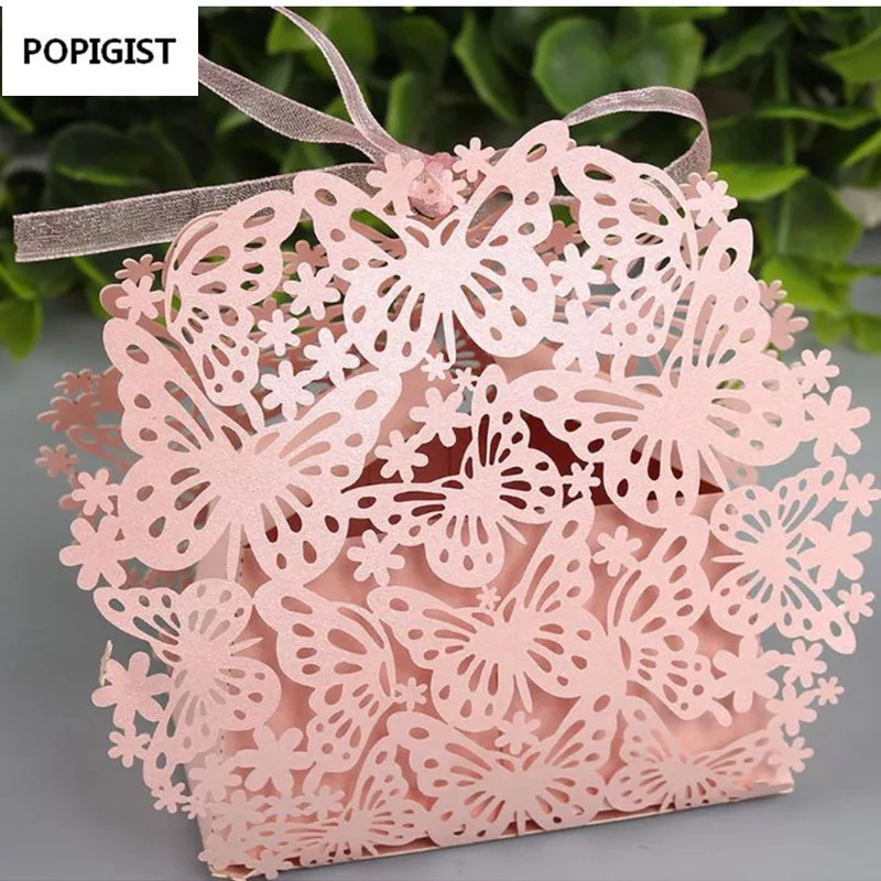 

Romantic 3D Butterfly Candy Box Wedding favors Decor DIY Candy Cookie Gift Boxes Wedding Party Candy Box with Ribbon 50pcs