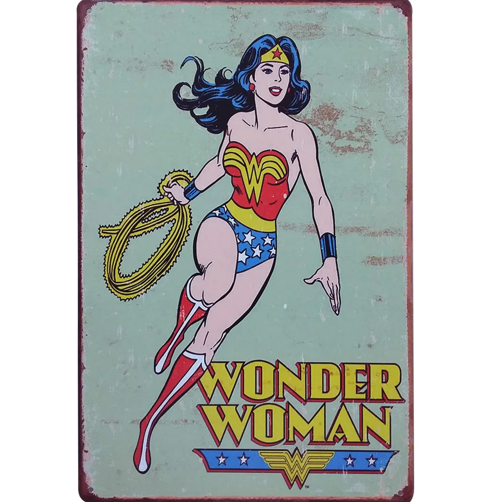 WONDER WOMAN металлическая декоративная табличка в стиле ретро винтажный мультяшный