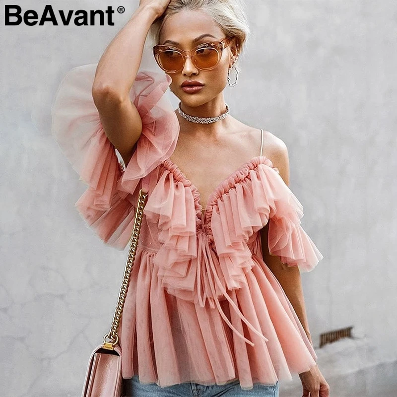 Женская блузка BeAvant винтажная с оборками и открытым плечом|Блузки| |