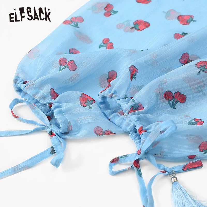 ELF SACK/Модные женские шифоновые блузки со шнуровкой и принтом в винтажном стиле с v