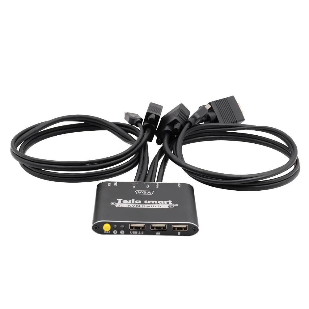 Tesla Smart KVM передключаьель Switch Новый высокое качество 2 порта USB VGA Кабельный с