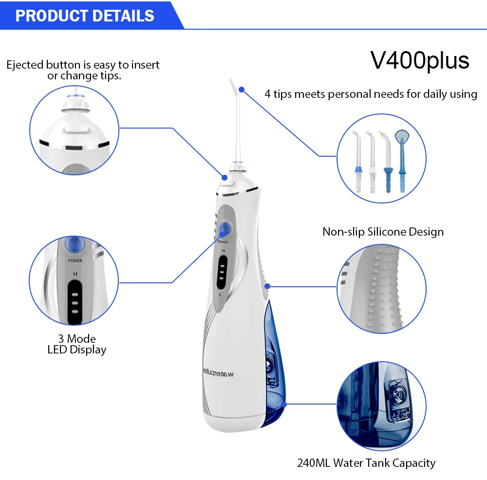 Waterpulse V400 Мощность 240 мл Стоматологический Ирригатор Уход за полостью рта зубная щетка Ирригатор для полости рта зубная нить струи воды