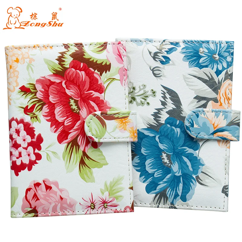 Синяя Пряжка для карт Пион цветок PU кожаный держатель паспорта женский чехол