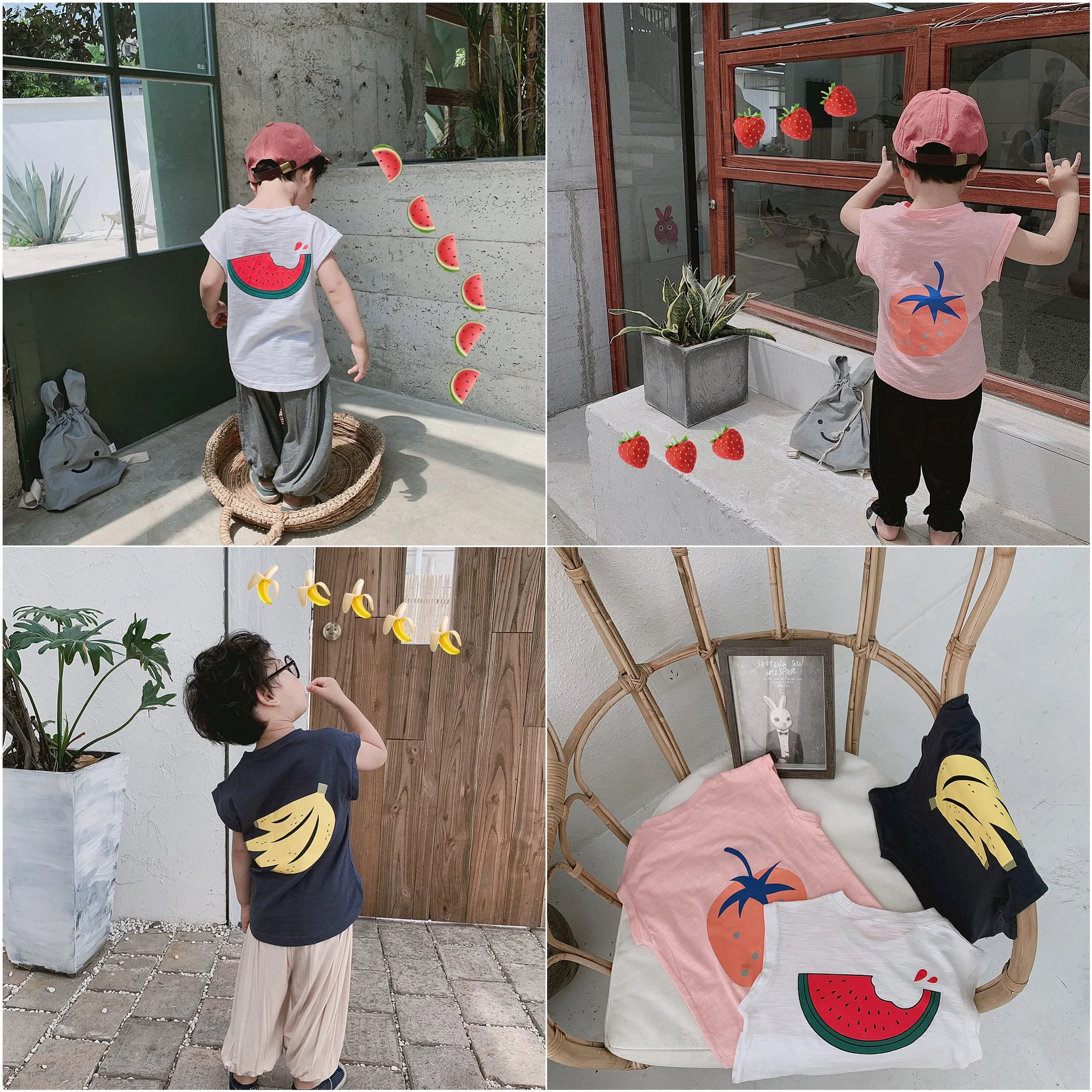 Корейский Летний жилет без рукавов с фруктами для мальчиков и девочек 2019