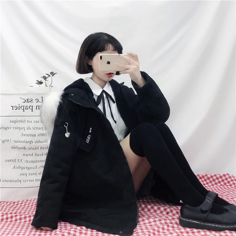 Chaquetas mujer invierno 2018 одежда Утепленная стеганая куртка для девочек черный hooede harajuku