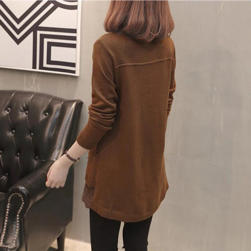 2018 Autumn New Loose Women Pullover Sweater Long Section Fake Two Shirt Collar Knitwear Jacket LY1108 | Женская одежда