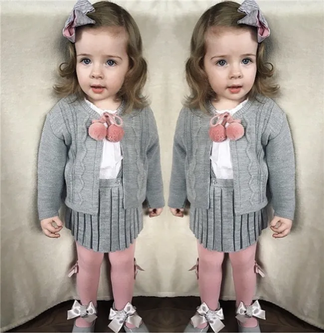 Красивая одежда для маленьких девочек теплый осенне зимний свитер пальто +