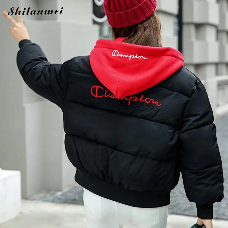 Новая зимняя куртка Для женщин белый парка с Red Hat застежки-кнопки Черный