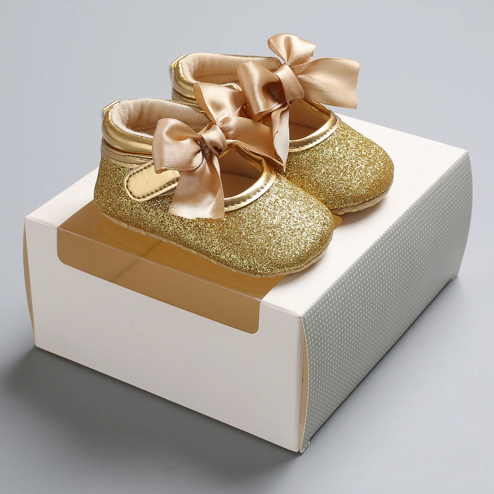 Обувь для новорожденных девочек цветная мягкая нескользящая обувь с блестками и