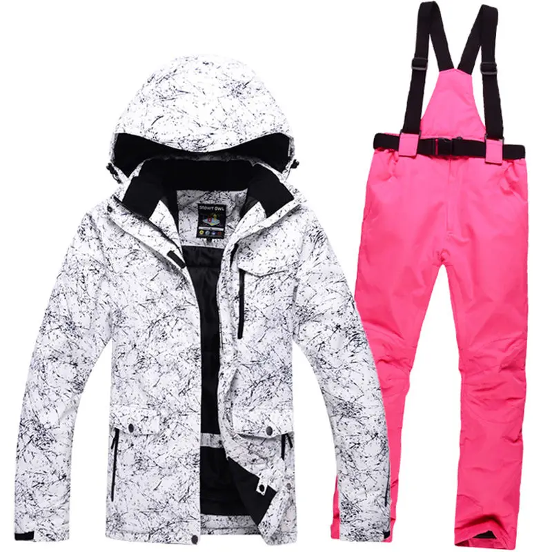 High quality men's ski wear suit snowboard suit waterproof windproof winter snow suit set+ bib warm ski pants large size S-XXXL - Цвет: Многоцветный