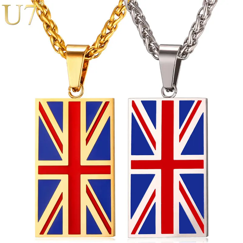 U7 национальный флаг Великобритании ожерелье золотого цвета из нержавеющей стали