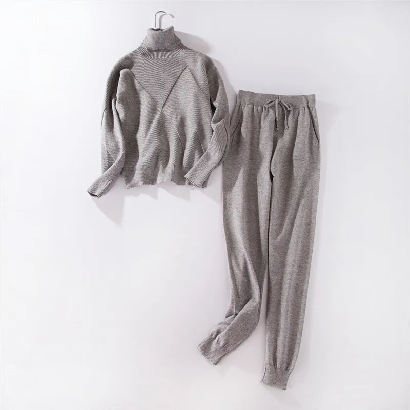 

2018 Women's Sweater Suit Turtleneck Sweater And Pants Knitted Womens Tracksuit Autumn Winter 2 Piece Set Women Fashion Sets
