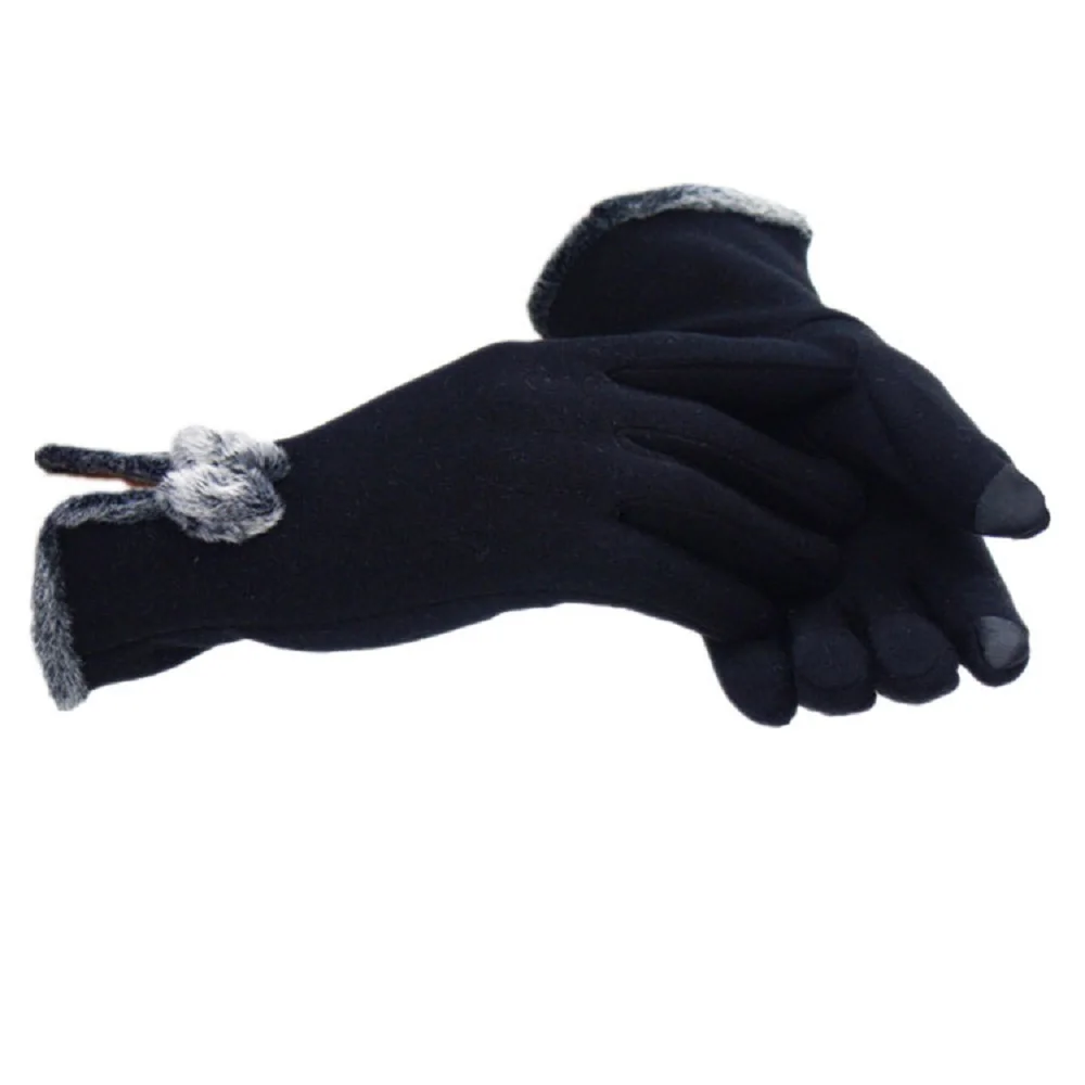 Женские плотные модные кружевные зимние перчатки с бантом для сенсорного экрана