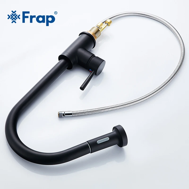 Черные кухонный кран из матового никеля с одной ручкой Frap Y40072 выдвижные краны