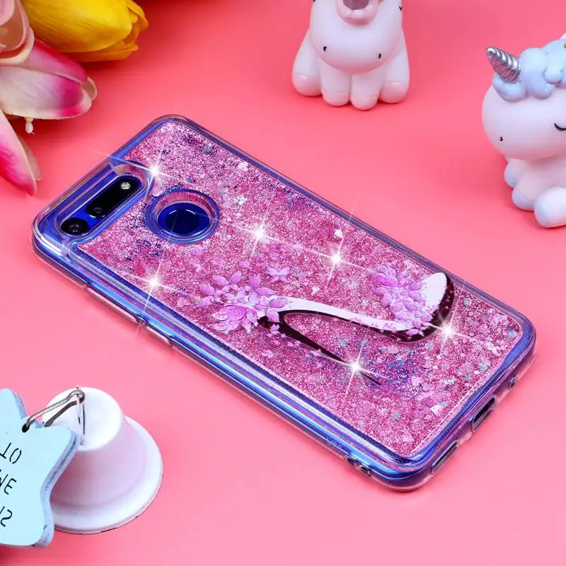 Phone Case For Huawei Honor V20 Protective Shell Glitter Shine Quicksand Shockproof Transparent Cute Back Cover Soft TPU |