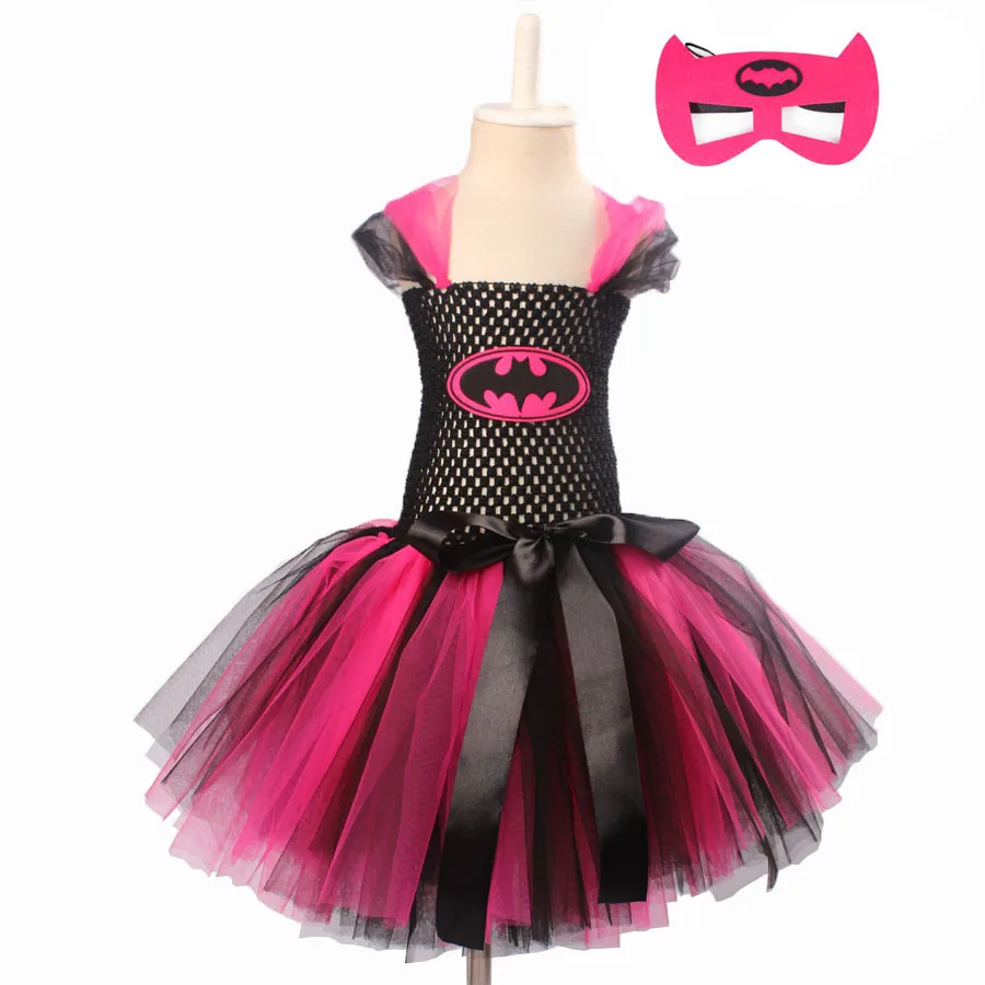 dress with mask 2 Ksummeree/ярко-розовое платье-пачка с Бэтменом для девочек; маска супергероя; детское платье для косплея; костюм на Хэллоуин; платья - Цвет: dress with mask 2