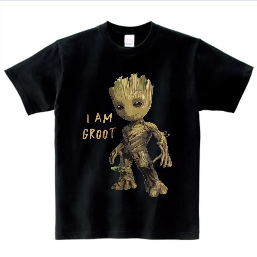 Детская футболка с надписью «Baby I Am Groot» для детей, летние футболки с короткими рукавами, топы, одежда Детские Забавные футболки костюм для От 3 до 9 лет Топ для мальчиков и девочек - Цвет: black childreT-shirt