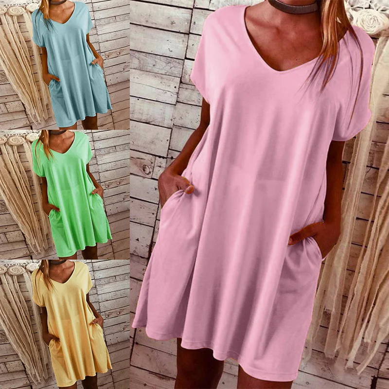 Женское летнее пляжное платье с карманами размера плюс стильное домашнее