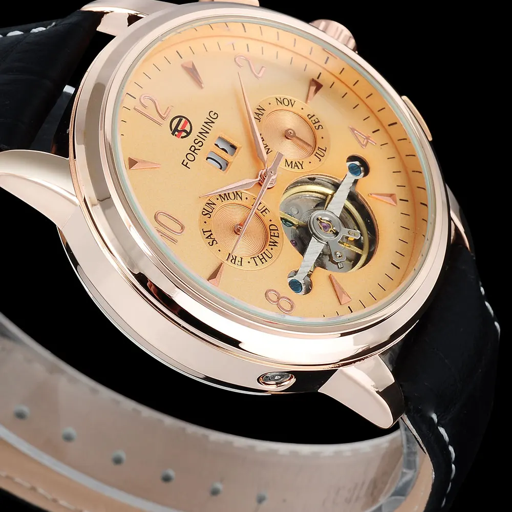FORSINING классические модные мужские часы Tourbillion из натуральной кожи Топ бренд