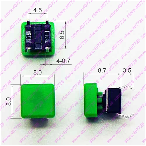 10 шт. 6x6x7.3мм (H = 8 7 мм с крышкой) 4PIN DIP & SMD мгновенная кнопка Tact Верхняя квадратная