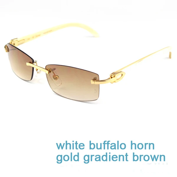white gold brown Роскошные Квадратные Солнцезащитные очки из натуральной волнистой рога Buffalo, мужские брендовые дизайнерские солнцезащитные очки, Винтажные Солнцезащитные очки Carter Buffs, солнцезащитные очки без оправы - Цвет линз: white gold brown