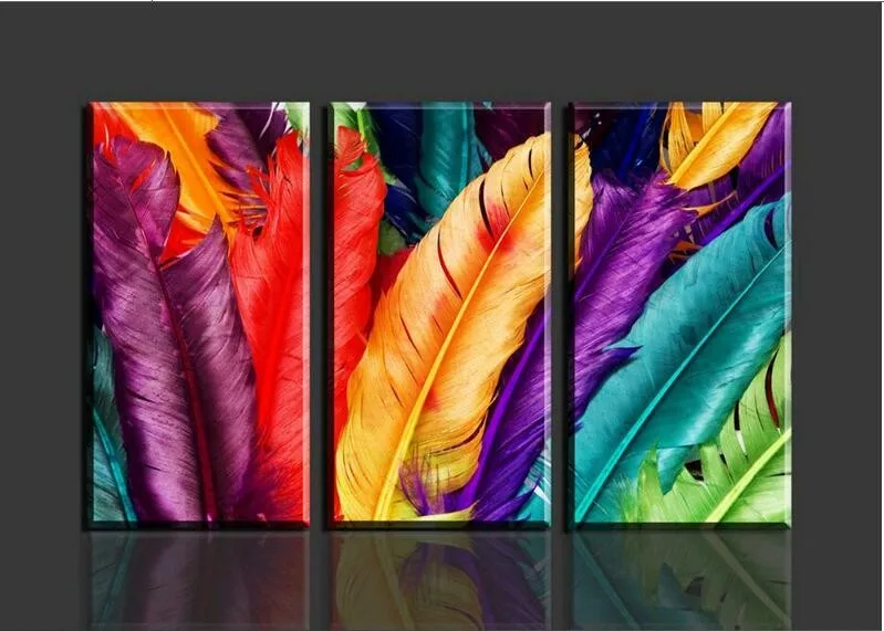 

3 Piece Embellish Colorful Feather Canvas Modern wall Art Abstract Painting HD Printed Pictures for room home decor