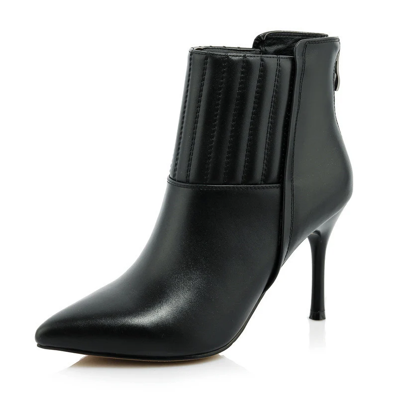 Натуральной Кожи На Высоком Каблуке Ботильоны Для Женщин Острым Носом Обратно