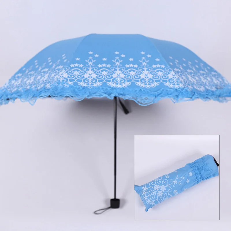 Umbrella for Rain Sunny Women Kids 3 Folding Light and Durable 300g 8K Strong Lace Umbrellas 4 Colors |