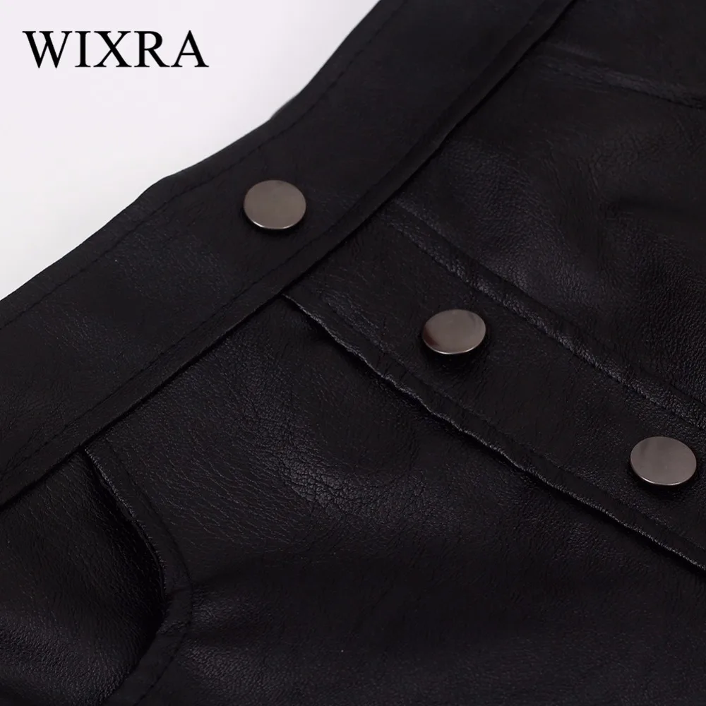 Женская мини-юбка Wixra базовая Весенняя из искусственной кожи на кнопках с