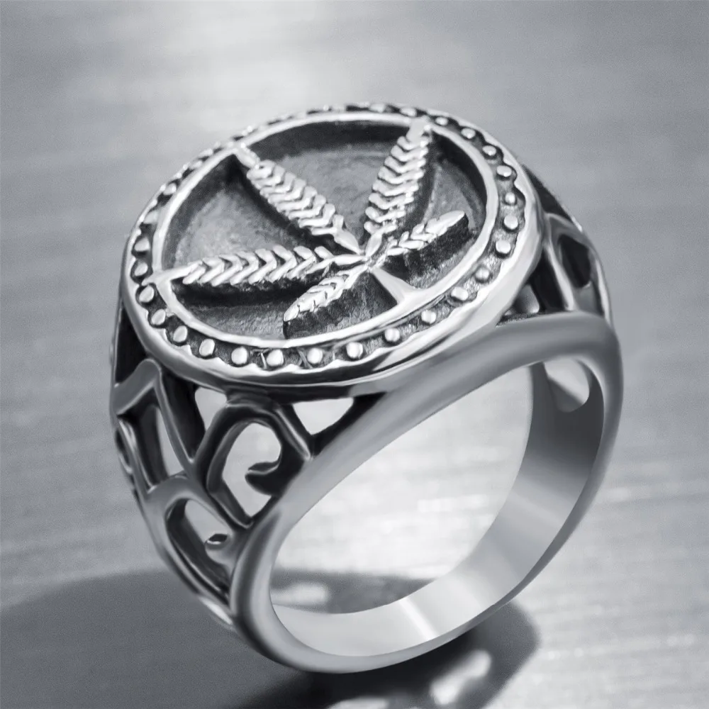 

Stainless steel maple leaf men's ring Punk personality tide male ring